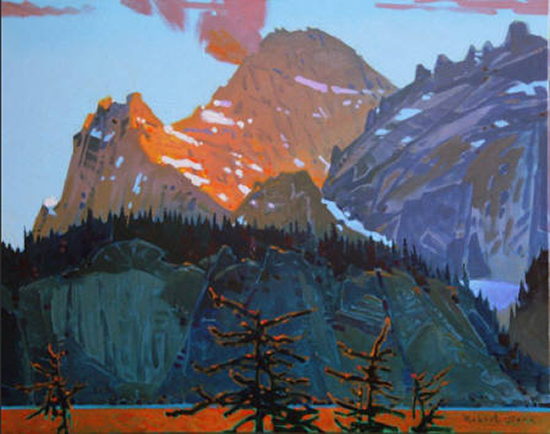painting of mountain in alpenglow